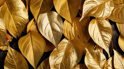 Golden tropical leaves illustration, realistic, 4k background, abstract, luxury wallpaper