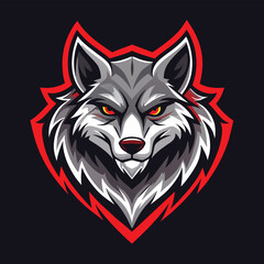 Obraz premium A digital illustration of a grey wolf mascot with red eyes and a red outline, perfect for esports and apparel designs, From Esports to Apparel, Unleash the Power of Wolf Logo Vector Illustration