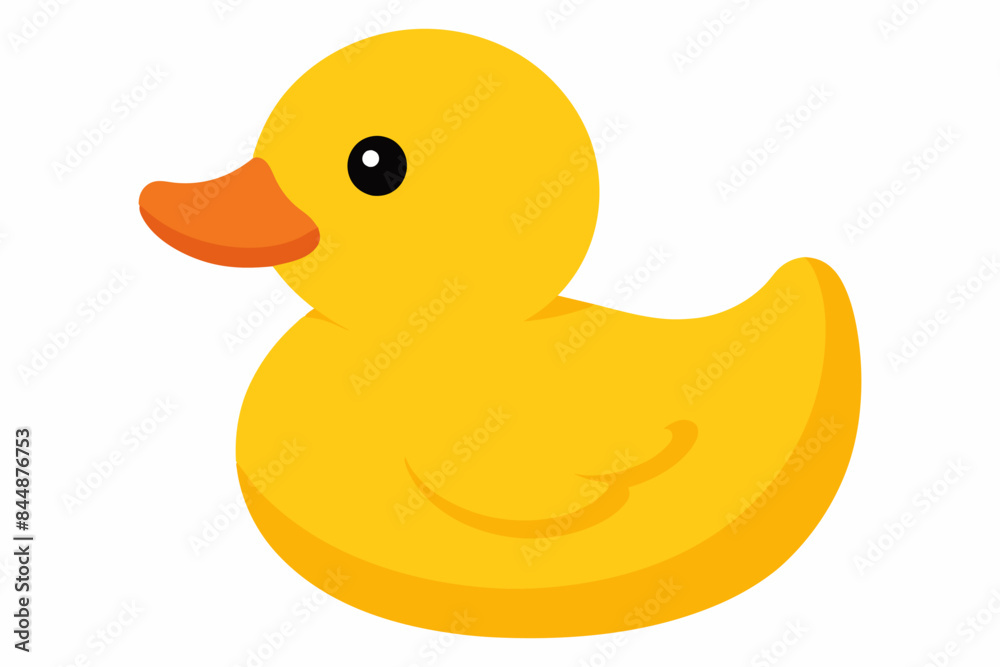 Wall mural Yellow rubber duck isolated on a white background. Bath toy duck. Concept of childhood, bath time, playful design. Print, icon, design element