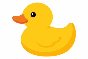 Yellow rubber duck isolated on a white background. Bath toy duck. Concept of childhood, bath time, playful design. Print, icon, design element