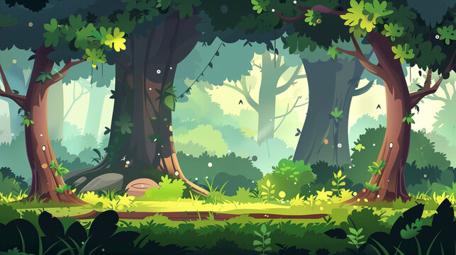 Game asset, 2d Cartoon Style background game scene, forest, forest element, flat, vector