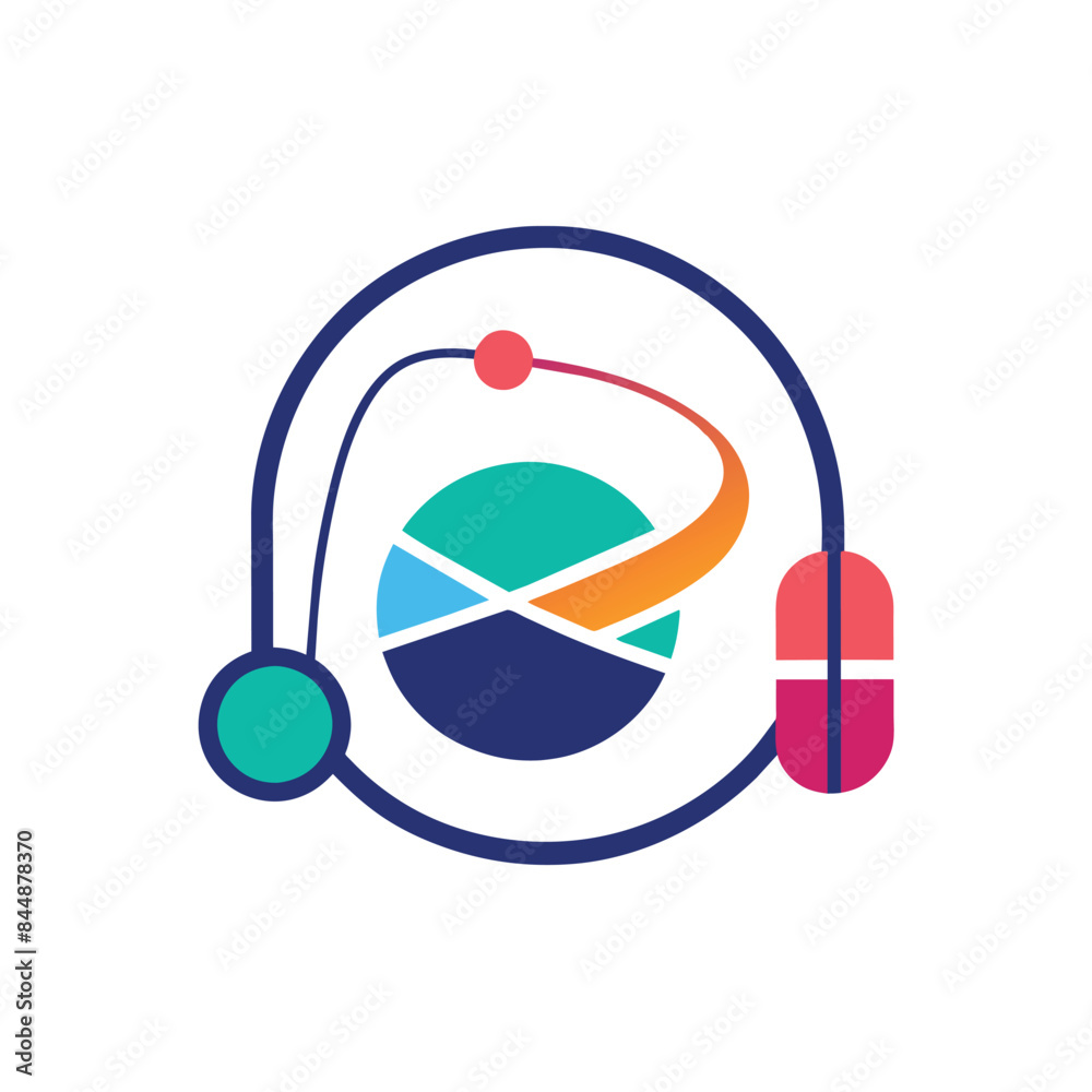 Wall mural A minimalist graphic design featuring a geometric compass with a black, orange, red, and blue color scheme, Jump rope and medicine ball set-up