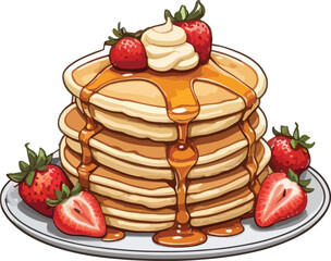 Strawberry Syrup Pancakes Vector Illustration for Graphics Design, Menus, and Marketing Materials. Generative AI