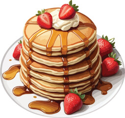 Strawberry Syrup Pancakes Vector Illustration for Graphics Design, Menus, and Marketing Materials. Generative AI