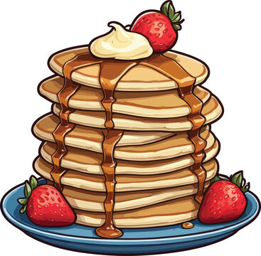 recommend clip art: Strawberry Syrup Pancakes Vector Illustration for Graphics Design, Menus, and Marketing Materials. Generative AI