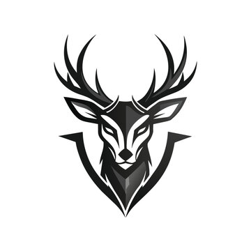 recommend clip art: Monochromatic design of a stylized building featuring a tower with a gable roof, encased within a shield, Monochromatic design featuring a stylized deer head