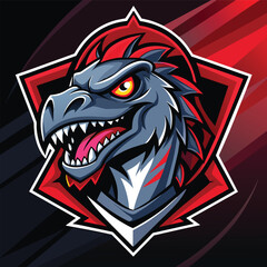 A vector illustration of a fierce, blue and red raptor mascot logo, perfect for gaming, raptor mascot logo gaming illustration vector
