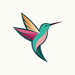 Obraz premium A simple, minimalist design of a green hummingbird in flight against a white background, Simplistic design of a hummingbird in a minimalist logo