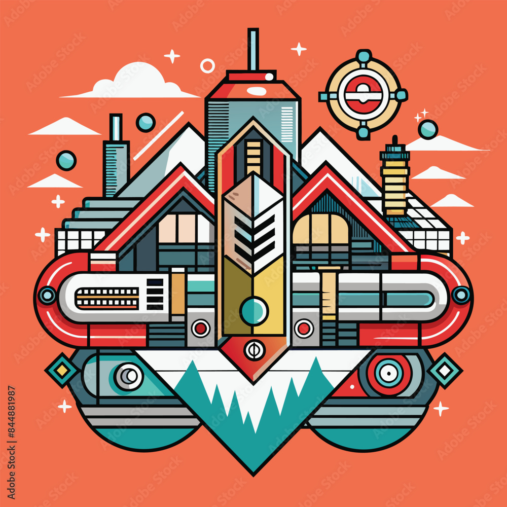 Poster a colorful, abstract design with a streamlined aesthetic. geometric shapes create a sense of technic