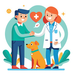 A simple, symbolic representation of a pet and veterinarian on a scale, emphasizing balance and care, Symbolic representation of a pet and veterinarian handshake