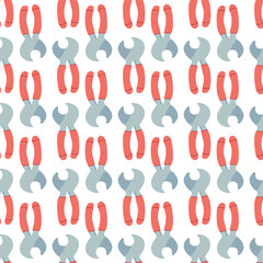 Seamless pattern with hand drawn working tools. Collection of hand tools. Handmade cartoon from various sketch elements