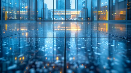 Close-Up of Modern Urban City Walk and Skyline with Ample White Space Highlighting Business and Finance Themes
