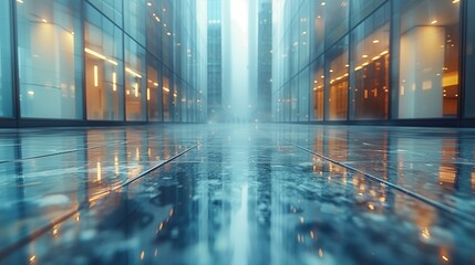 Close-Up of Modern Urban City Walk and Skyline with Ample White Space Highlighting Business and Finance Themes