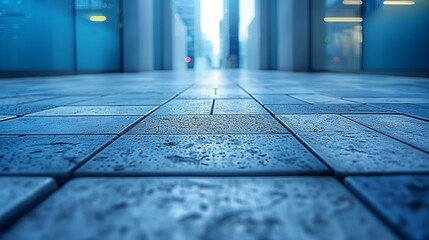 Close-Up of Modern Urban City Walk and Skyline with Ample White Space Highlighting Business and Finance Themes