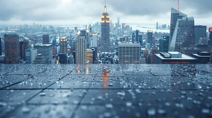 Close-Up of Modern Urban City Walk and Skyline with Ample White Space Highlighting Business and Finance Themes
