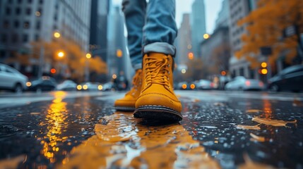 Close-Up of Modern Urban City Walk and Skyline with Ample White Space Highlighting Business and Finance Themes