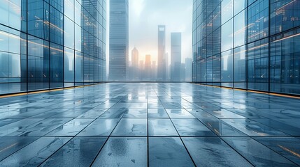 Close-Up of Modern Urban City Walk and Skyline with Ample White Space Highlighting Business and Finance Themes