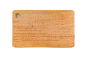 Wooden cutting board isolated on white background. Full depth of field.