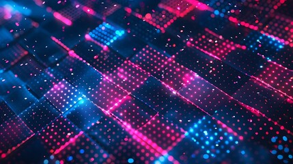 Obraz premium light, design, disco, texture, pattern, computer, illustration, technology, vector, space, digital, dots, pink, purple, backdrop, electronic, circle, party, grid, concept, blue, matrix, tech, web, hex