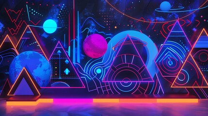 Obraz premium light, design, disco, texture, pattern, computer, illustration, technology, vector, space, digital, dots, pink, purple, backdrop, electronic, circle, party, grid, concept, blue, matrix, tech, web, hex