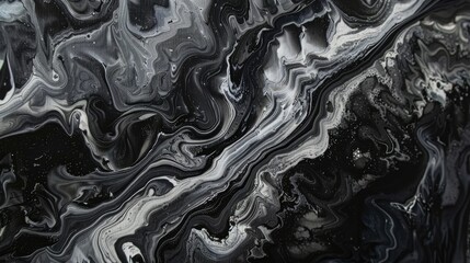 Abstract black white art gouache painting texture. Modern liquid waves background.