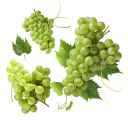 Fresh green grape falling in the air isolated on white background. High resolution image.