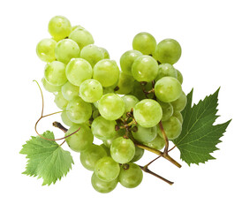 Fresh green grape falling in the air isolated on white background. High resolution image.