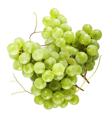 Fresh green grape falling in the air isolated on white background. High resolution image.