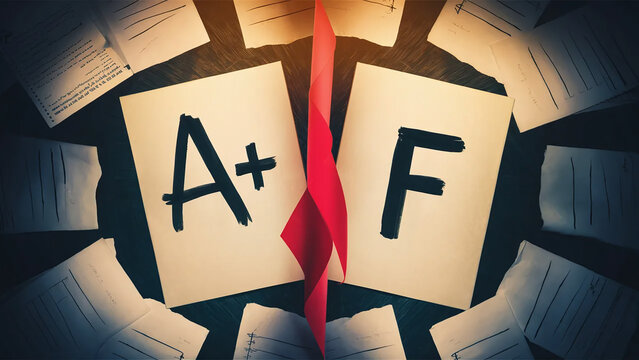 A+ and F grades, concept of good and bad student performance - Powered by Adobe