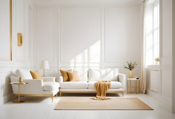 Fototapeta premium white and gold theme modern interior