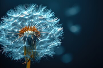 A close up of a white dry dandelion seed flower with rain drops