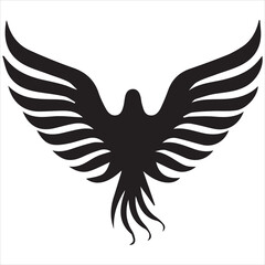 A silhouette black and white eagle flying with its wings spread