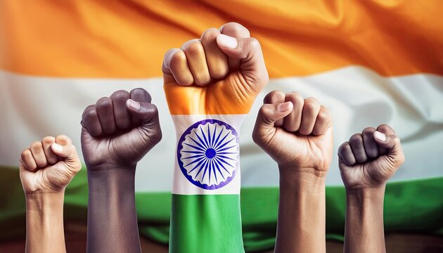 Raised Fists with Indian Flag - Celebration of Unity and Rights