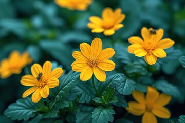 Bright summer flowers on a green background. Beautiful floral background.