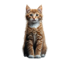 Obraz premium Kitten with bright amber eyes and soft tabby fur, sitting alertly with an inquisitive gaze and a curious expression.