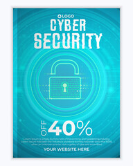 Naklejka premium Cyber security modern book cover or flyer template, Cybersecurity Information safety booklet design or flyer