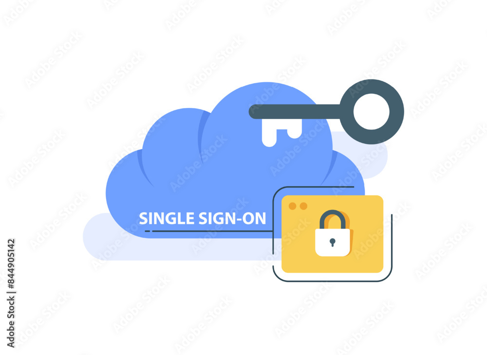 Wall mural single sign-on concept,login easily with sso tool,data protection, cyber security and privacy concep