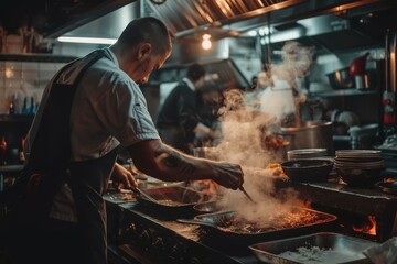 Crafting gourmet delicacies in a sophisticated high end restaurant kitchen setting