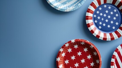 Obraz premium Decorative paper plates with stars and stripes pattern, evoking festive atmosphere