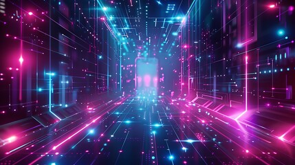 Obraz premium Abstract Futuristic Pattern in Neon Lights: Innovation and Technology Concept