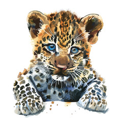 Watercolor clipart vector of a baby leopard (Panthera), isolated on a white background, leopard (Panthera) vector, Illustration painting, Graphic logo, drawing design art