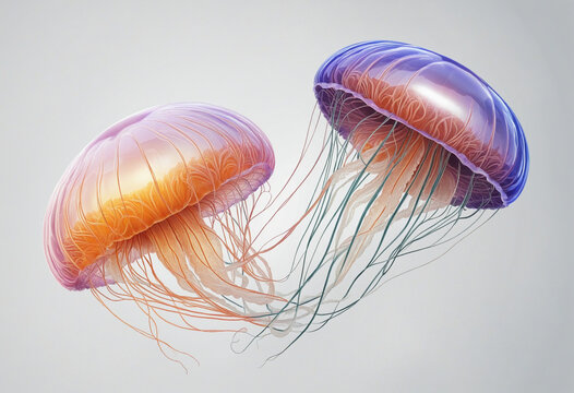 Vector render of a futuristic generative AI jellyfish swirling in an abstract ocean background - Powered by Adobe