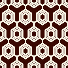 Contemporary honeycomb geometric pattern. Repeated hexagon ornament. Modern mosaic tiles background. Seamless surface abstract design. Geo wallpaper. Digital paper, textile print. Vector illustration