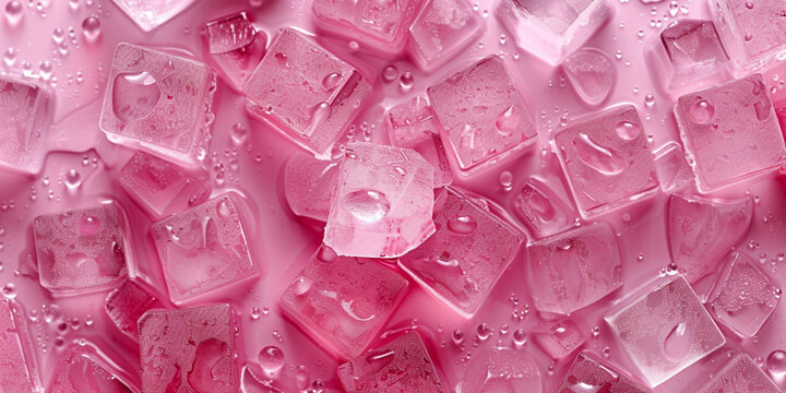 Closeup of pink ice cubes