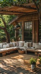 Fototapeta premium A cozy outdoor seating area with cushions