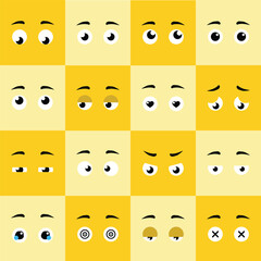 Funny yellow cartoon eyes pack different feelings, emotions, and emoticons