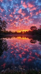 A picturesque sunset over a calm lake