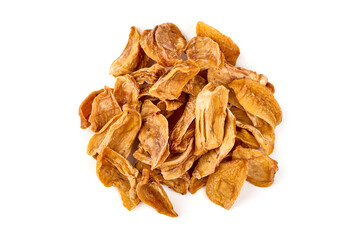 Dried persimmons, close-up, isolated on white background.