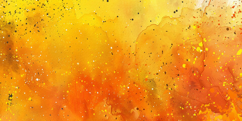 Abstract background with watercolor splashes and stains in yellow, orange and red color