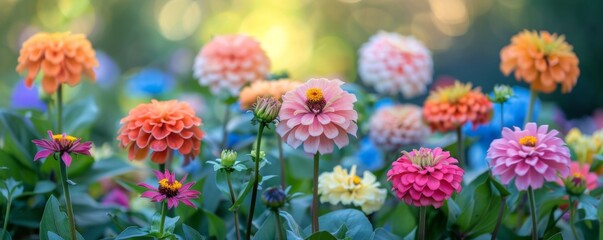 Blooming garden with zinnias and dahlias © peppastocker